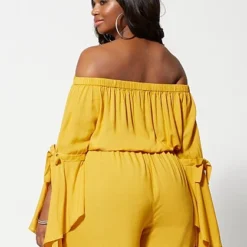 Fashion To Figure Edaline Off Shoulder Romper -Pleasures SHOP x 5e0e03bc a3cd 4282 8a09 d4594905f3ac