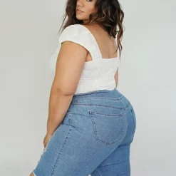 Fashion To Figure High Rise Destructed Bermuda Shorts In Light Indigo 9 Fashion To Figure High Rise Destructed Bermuda Shorts In Light Indigo -Pleasures SHOP x 5e855945 5e2d 4e4c 8233 93c639d2f756