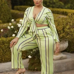 Fashion To Figure Marcella Metallic Striped Straight Leg Pants