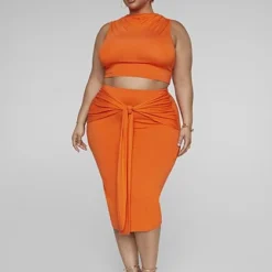 Fashion To Figure Delphine Tie Front Knit Midi Skirt