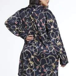 Fashion To Figure Brielle Chain Print Satin Shirt Dress -Pleasures SHOP x 6155b762 a369 4718 adb7 85d6d3df55ca