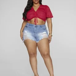 Fashion To Figure Mid Rise Destructed Denim Shorts