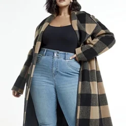 Fashion To Figure Tori Buffalo Plaid Longline Coat -Pleasures SHOP x 64f91c19 7f5d 49ee 8239 570cadccf01b