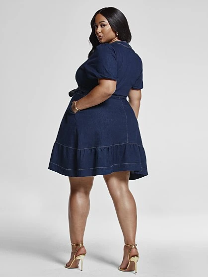Fashion To Figure Julia Denim Front Tie Wrap Dress 2 Fashion To Figure Julia Denim Front Tie Wrap Dress - Image 2