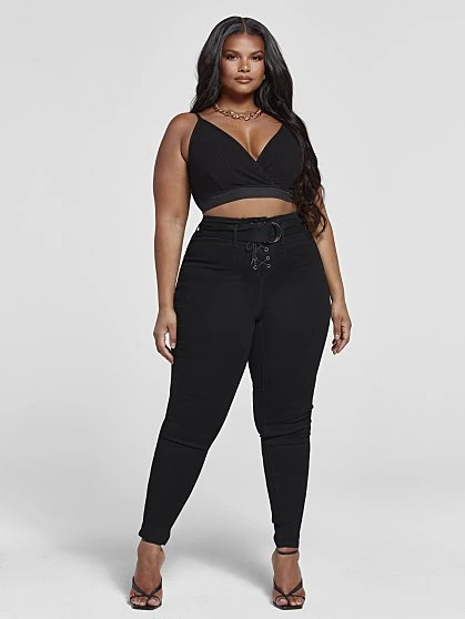 Fashion To Figure High Rise Skinny Leg Lace-up Belted Jeans 1 Fashion To Figure High Rise Skinny Leg Lace-up Belted Jeans