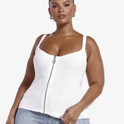 Fashion To Figure Linda Ribbed Knit Zip Front Tank Top -Pleasures SHOP x 6603e57a a7b3 4609 91c7 4abea71a9ffb