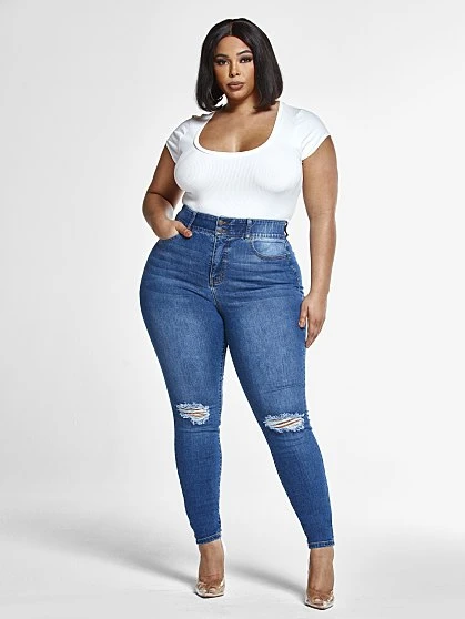 Fashion To Figure Medium Blue Wash Curvy Skinny Jeans - Tall Inseam 1 Fashion To Figure Medium Blue Wash Curvy Skinny Jeans - Tall Inseam