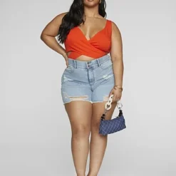 Fashion To Figure High Rise Light Wash Curvy Fit Shorts