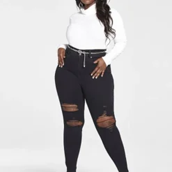 Fashion To Figure High Rise Curvy Fit Skinny Jeans With Blowout Knees