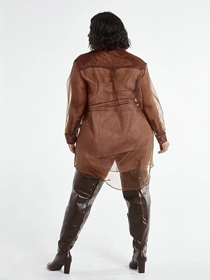 Fashion To Figure Athena Organza Shirt Dress 2 Fashion To Figure Athena Organza Shirt Dress - Image 2