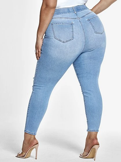 Fashion To Figure Light Wash Curvy Distressed Ankle Length Skinny Jeans 2 Fashion To Figure Light Wash Curvy Distressed Ankle Length Skinny Jeans - Image 2