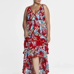 Fashion To Figure Courtney Hi-Lo Ruffle Floral Print Dress -Pleasures SHOP x 68375ff3 ef04 4a38 96a1 eceda55a5d42