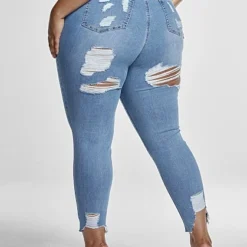 Fashion To Figure Mid Rise Blue Wash Destructed Skinny Jeans -Pleasures SHOP x 69847d5b 3f28 4dc2 972a cab2b3796eb7