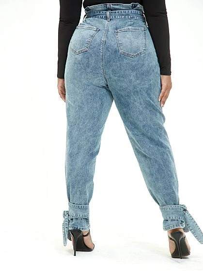Fashion To Figure High Rise Paperbag Waist Jeans With Ankle Ties 3 Fashion To Figure High Rise Paperbag Waist Jeans With Ankle Ties - Image 3