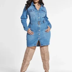 Fashion To Figure Janie Belted Denim Shirt Dress -Pleasures SHOP x 6a487865 f2c2 4101 b818 071bb2649200