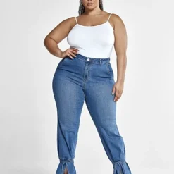 Fashion To Figure High Rise Straight Leg Jeans With Ankle Ties - Short Inseam