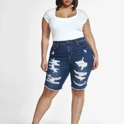 Fashion To Figure High Rise Destructed Bermuda Shorts -Pleasures SHOP x 6aa5f775 60d5 4026 8cae 347f1962ac13