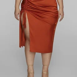 Fashion To Figure Calista Side Ruched Midi Skirt -Pleasures SHOP x 6b380aa5 c78d 4b6b 9b2e a09afe27b79c