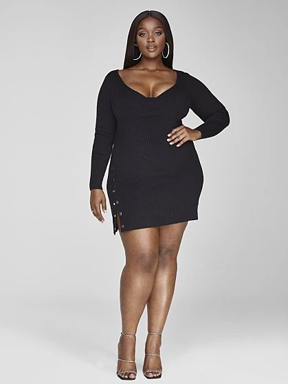 Fashion To Figure Paulina Side Button Ribbed Knit Sweater Dress 5 Fashion To Figure Paulina Side Button Ribbed Knit Sweater Dress - Image 5