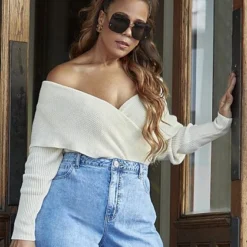 Fashion To Figure Debi Off The Shoulder Wrap Sweater - Garnerstyle X FTF -Pleasures SHOP x 6bd8b4b8 ec6f 47f1 8e18 4d1acf4e870b