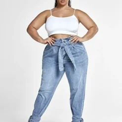 Fashion To Figure High Rise Paperbag Waist Jeans With Ankle Ties - Tall Inseam -Pleasures SHOP x 6c0af5e4 b6af 4f23 b247 167d3af4b963