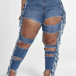 Fashion To Figure High Rise Blowout Skinny Jeans With Fringe Detail - Short Inseam -Pleasures SHOP x 6c300219 0972 4538 95c2 9983ebe49ba5