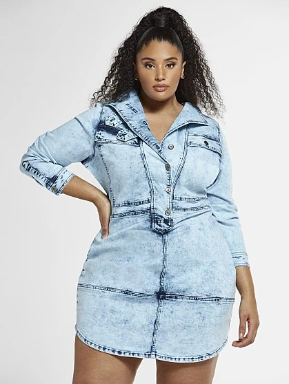 Fashion To Figure Raina Acid Wash Denim Dress 2 Fashion To Figure Raina Acid Wash Denim Dress - Image 2