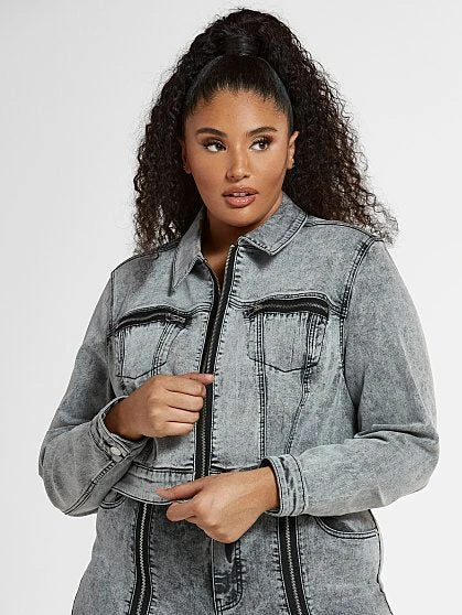 Fashion To Figure Alexis Cropped Denim Jacket With Zipper Detail 2 Fashion To Figure Alexis Cropped Denim Jacket With Zipper Detail - Image 2