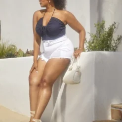 Fashion To Figure High Rise Destructed Cutoff Denim Shorts