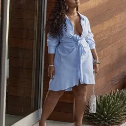 Fashion To Figure Anais Knot-Front Shirt Dress -Pleasures SHOP x 6d0190c0 8bb5 4141 b9fd e86b5b3970c3