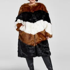Fashion To Figure Raegan Chevron Faux Fur Coat