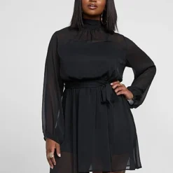 Fashion To Figure Adrianne Chiffon Mockneck Flare Dress -Pleasures SHOP x 6f4dbf35 ca01 4032 a606 6f70b552fda2