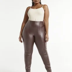 Fashion To Figure Katharina Dark Brown Seam Front Faux-Leather Pants