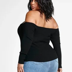 Fashion To Figure Daphne Cross Neck Off The Shoulder Sweater -Pleasures SHOP x 70412c38 8418 4a06 9a3e 9bfeab086a2d