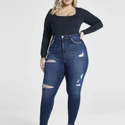 Fashion To Figure Ultra High Rise Jewel Trim Destructed Skinny Jeans -Pleasures SHOP x 70dac6ba bb1e 47dd b03f 6513adc422a7