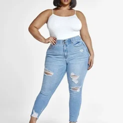 Fashion To Figure Light Wash Curvy Distressed Ankle Length Skinny Jeans -Pleasures SHOP x 7133df6f f8b1 4c59 ba62 f618aefce992