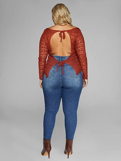 Fashion To Figure Abigail Open Tie Back Crochet Sweater 4 Fashion To Figure Abigail Open Tie Back Crochet Sweater - Image 4