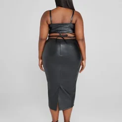 Fashion To Figure Denisse Faux Leather Waist Strap Midi Skirt