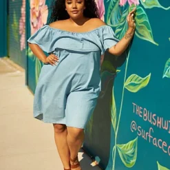 Fashion To Figure Madeleine Off Shoulder Denim Dress