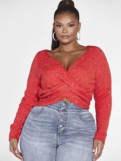 Fashion To Figure Ramona Twist Front Rhinestone Sweater 2 Fashion To Figure Ramona Twist Front Rhinestone Sweater - Image 2