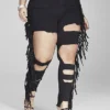 Fashion To Figure High Rise Blowout Skinny Jeans With Fringe Detail - Short Inseam