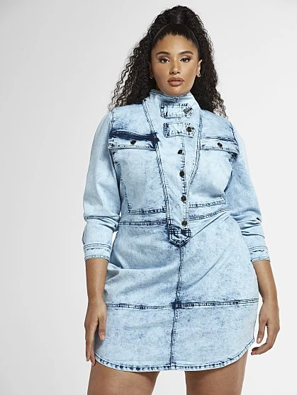 Fashion To Figure Raina Acid Wash Denim Dress 3 Fashion To Figure Raina Acid Wash Denim Dress - Image 3