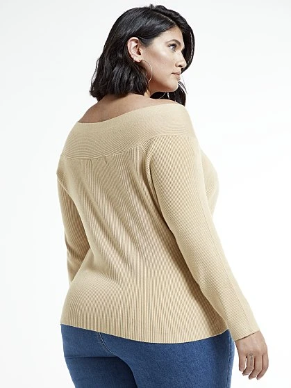 Fashion To Figure Penelope Off The Shoulder Front Zip Sweater 4 Fashion To Figure Penelope Off The Shoulder Front Zip Sweater - Image 4