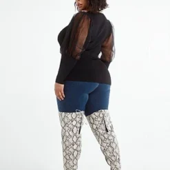 Fashion To Figure Adele Mixed Media Sweater With Chiffon Lantern Sleeves