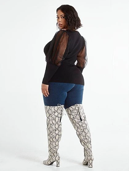 Fashion To Figure Adele Mixed Media Sweater With Chiffon Lantern Sleeves 1 Fashion To Figure Adele Mixed Media Sweater With Chiffon Lantern Sleeves