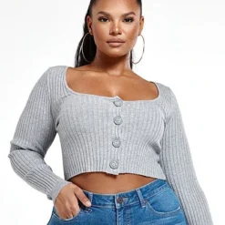 Fashion To Figure Layla Rib Knit Top With Buttons -Pleasures SHOP x 7e96301d 6ad0 4f40 a62a bc589ca305c5