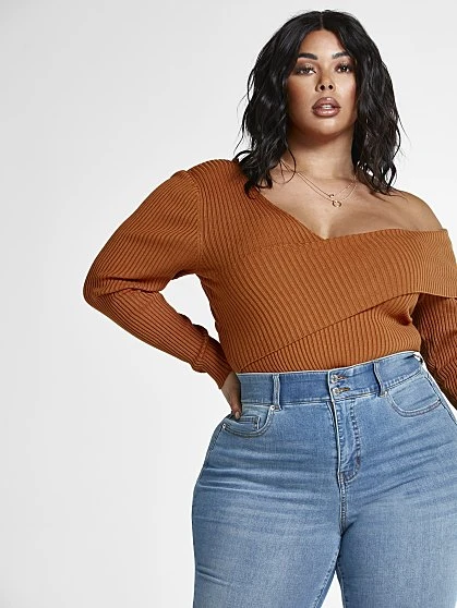 Fashion To Figure Dakota One Shoulder Foldover Sweater 1 Fashion To Figure Dakota One Shoulder Foldover Sweater