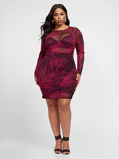 Fashion To Figure Luciana Palm Print Mesh Bodycon Dress 2 Fashion To Figure Luciana Palm Print Mesh Bodycon Dress - Image 2