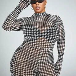 Fashion To Figure Alexis Mesh Houndstooth Catsuit