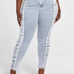 Fashion To Figure High Rise Side Destructed Skinny Jeans - Short Inseam